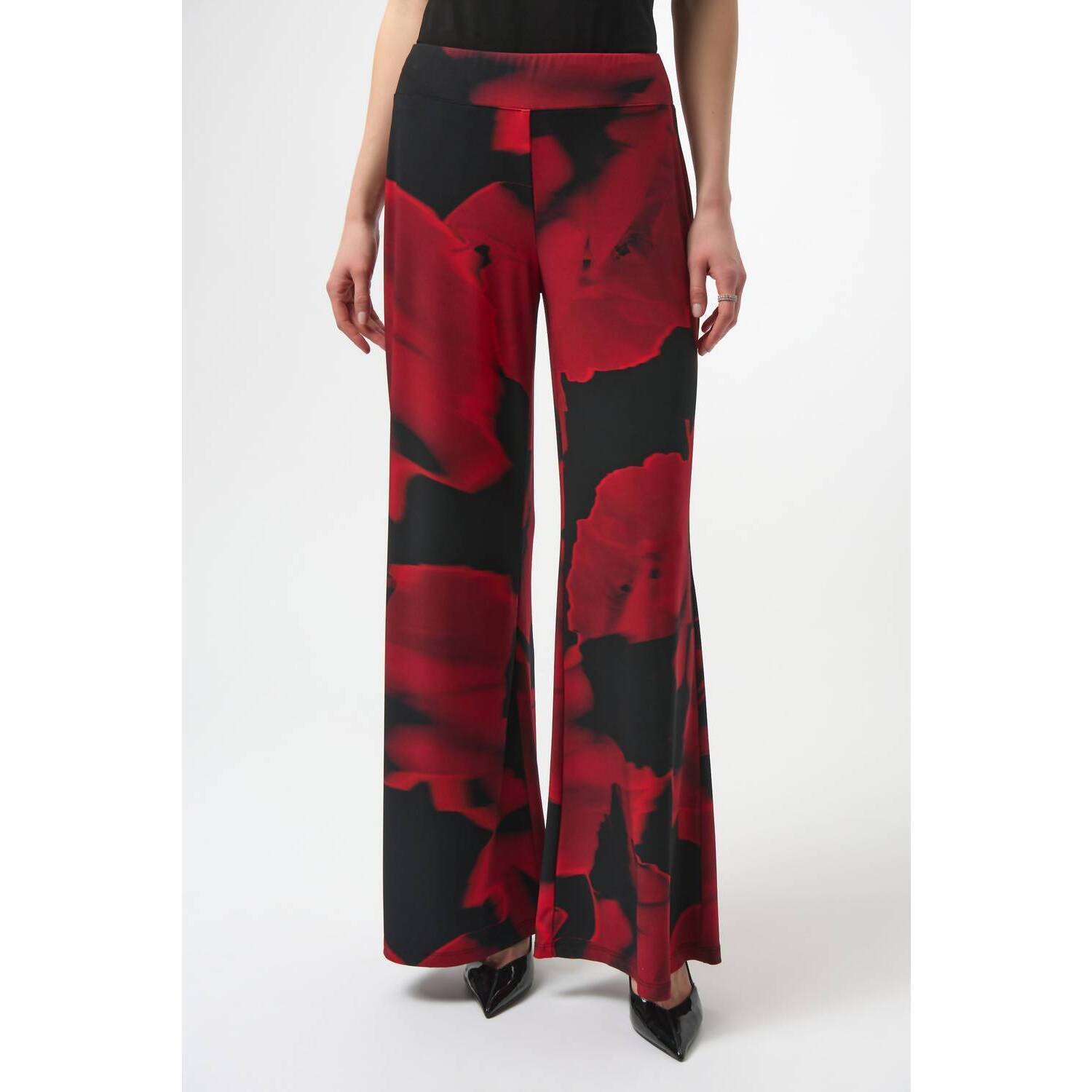 New Joseph Ribkoff Wide Leg Silky Pant In Black/Red